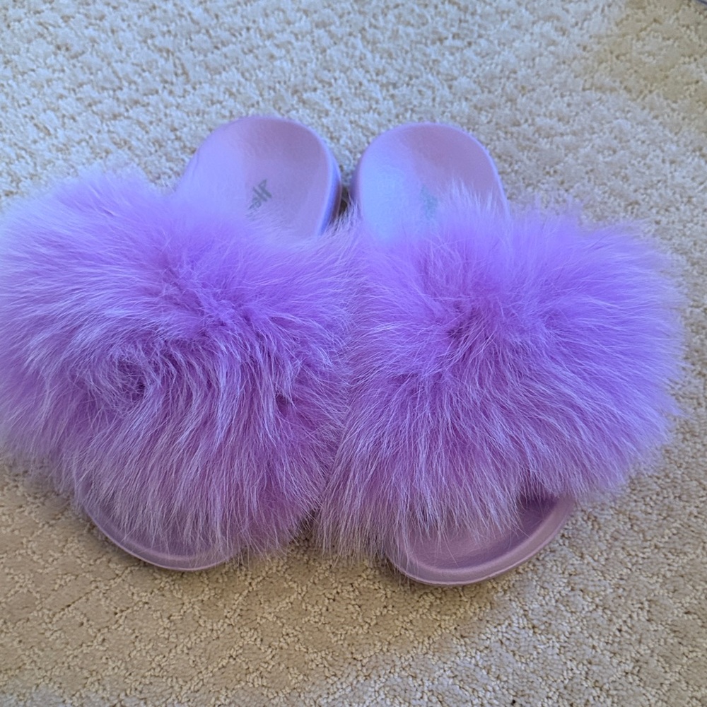 Real Fox Fur Trimmed Slides sz 7